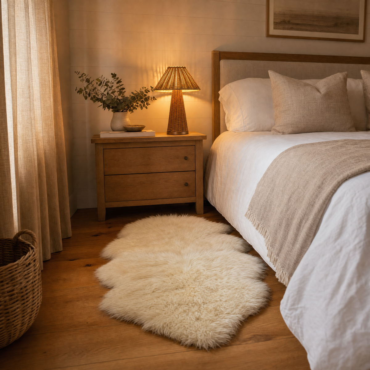 The Evening Set — Rattan Lamps & Double Sheepskin — Details — product and styling photograph