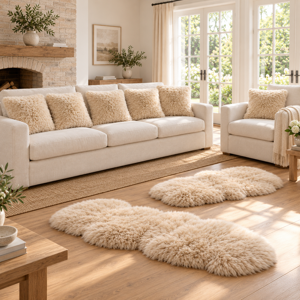 Generous Oyster Sheepskin Room Set — product and styling photograph