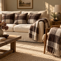 Leigh Cocoa Check Wool Room Set — Details — product and styling photograph