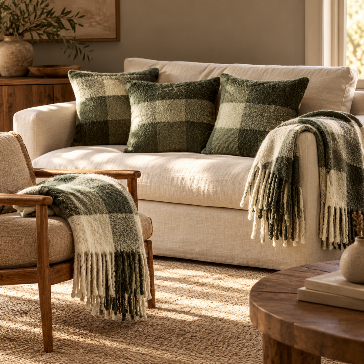 Leigh Moss Check Wool Room Set — Details — product and styling photograph