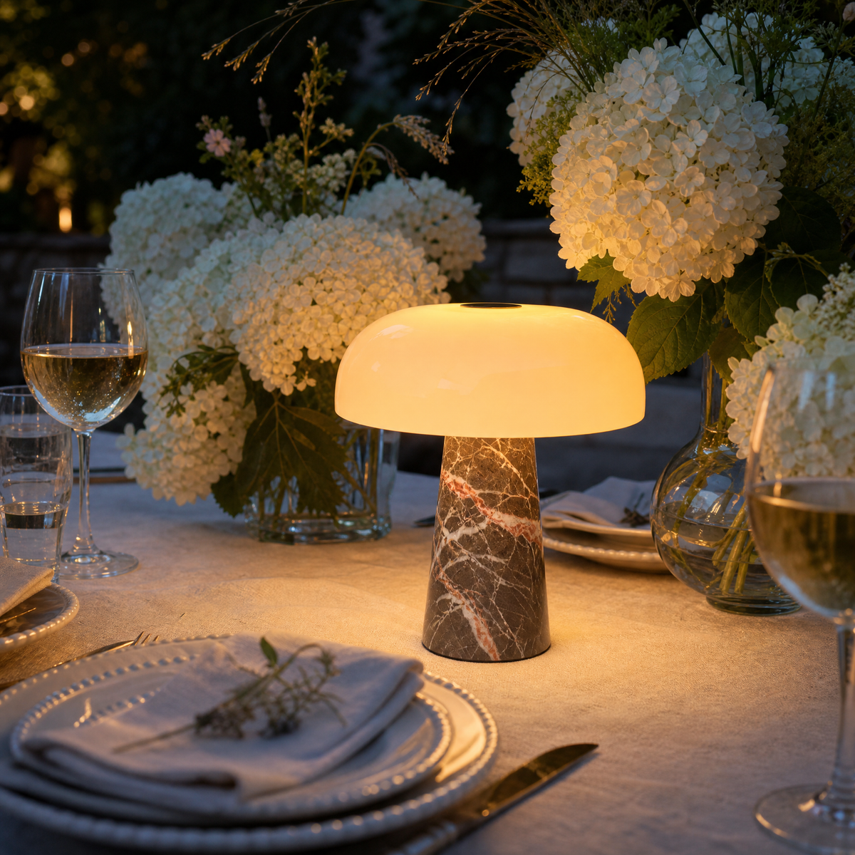 Rosso Levanto Rechargeable Marble Table Lamp — Details — product and styling photograph